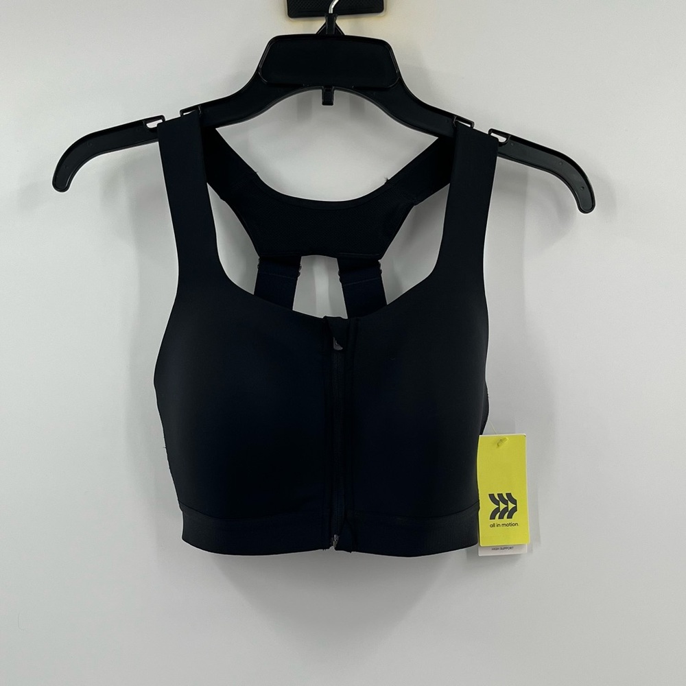 NEW All In Motion Sports Bra 34D High Support Sculpt Zip-Front Bra Black
